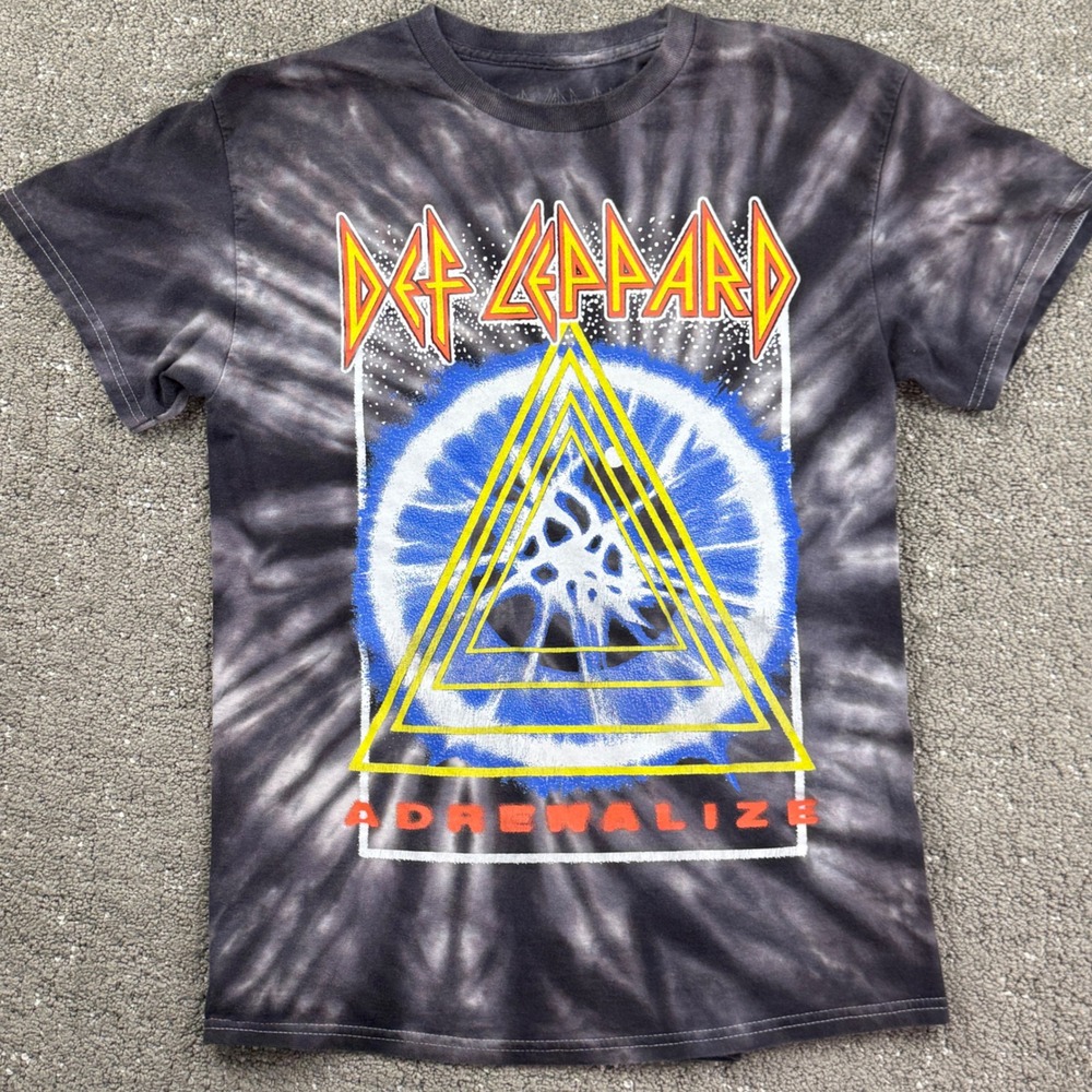 Def Leppard Adrenalize T Shirt Mens M Black Gray Tie Dye Rock Band Graphic